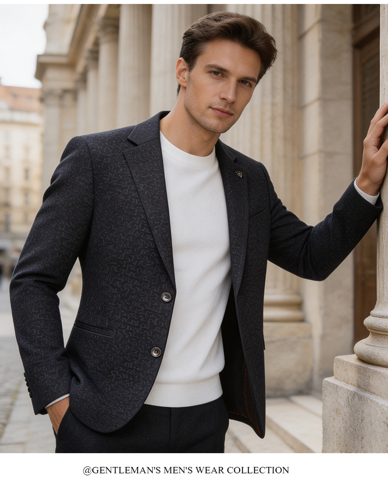 Áo vest nam dệt kim jacquard chìm dáng ôm phong cách công sở — màu đen, Màu xanh dương