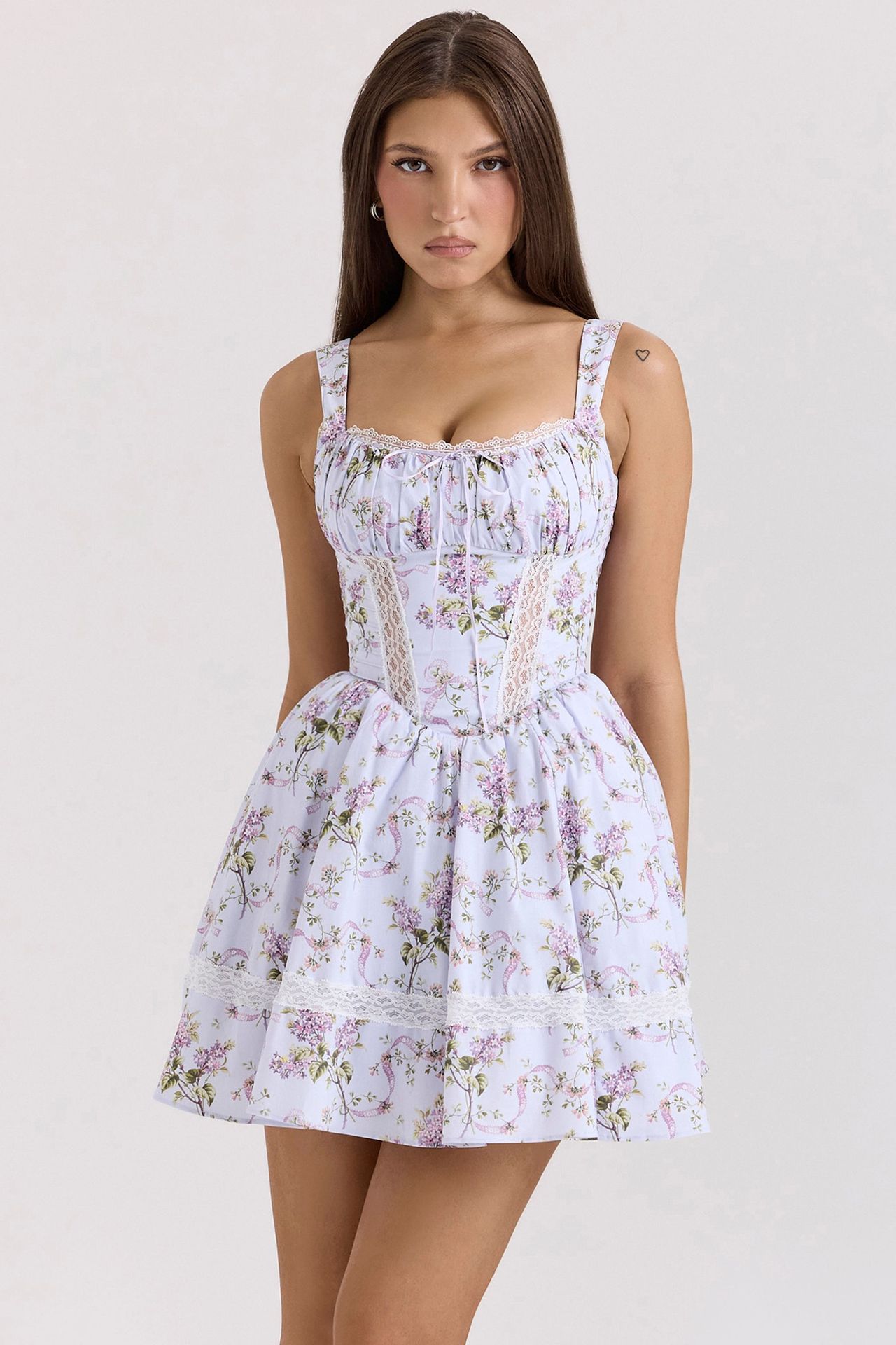 Floral Print Backless Mini Dress Sexy Sleeveless Waist Cinching Flared Skirt Summer Party Wear Wholesale Available