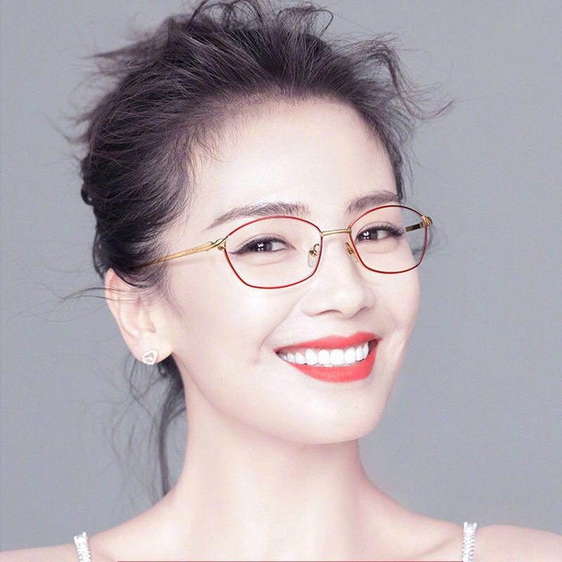 Elegant Women's Glasses Frame Anti-blue Light Presbyopic Glasses Red Metal Frame Myopia Glasses Finished Women's