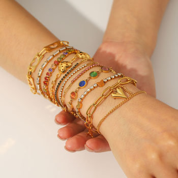 Light Luxury European and American Bracelet Stainless Steel Diamond Heart-Shaped Pendant Square Cut Out Peach Heart Tag Lobster Clasp Bracelet for Women