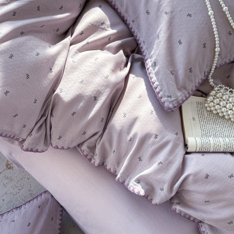 Small fresh class a cotton double-layer yarn bed four-piece set ins dormitory cotton quilt cover bed sheet shell edge four-piece set