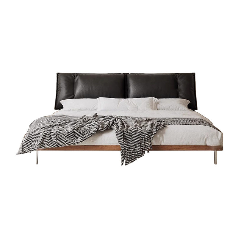 意式极简实木真皮床主卧头层牛皮复古双人床白蜡木中古风婚床家具