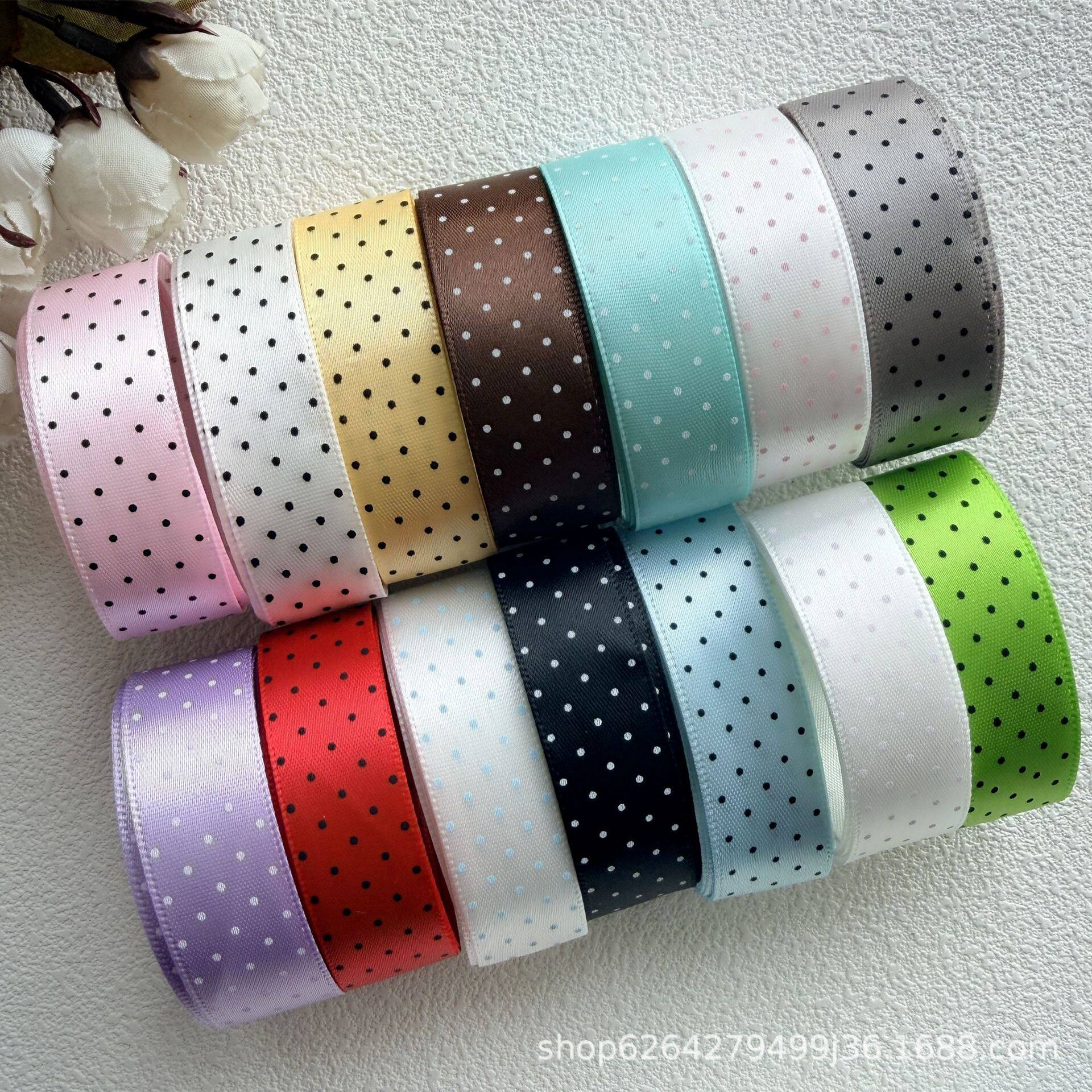 ริบบิ้นลายจุดกว้าง 2 ซม. เทปโพลีเอสเตอร์ลายจุด วัสดุทำโบว์ DIY อุปกรณ์เสริมสำหรับที่ใส่การ์ดสนับสนุนพัด ของตกแต่ง