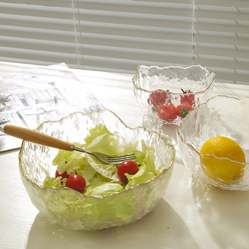 Cross-Border Fruit Plate Home Living Room Gold-Rimmed Glass Dishes Plate Snack Set Tableware Sweet Salad Bowl Available for Wholesale