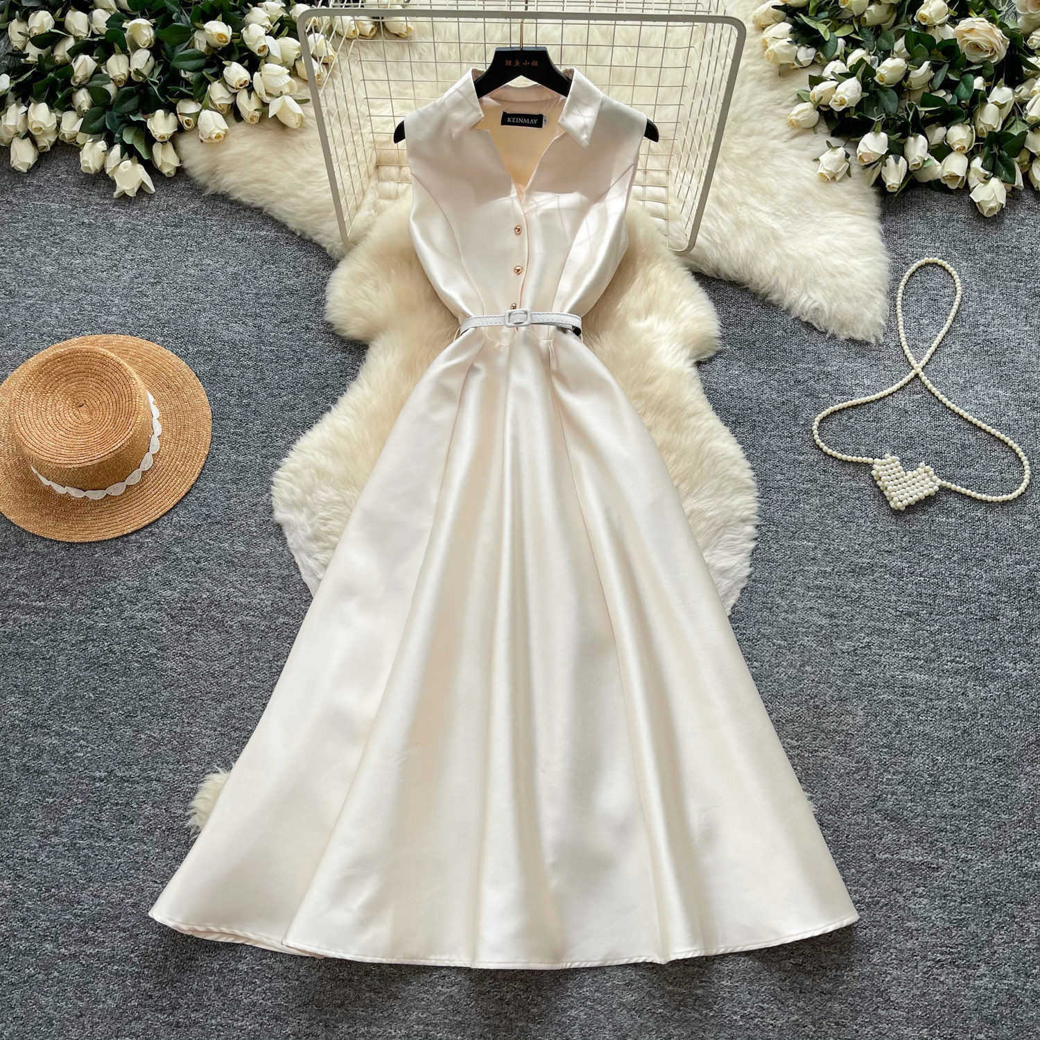 Sleeveless A Line Dress for Women High Waist Slim Fit Button Closure Elegant Summer Cocktail Dress Wholesale