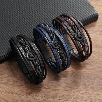 Cross-border New Retro Creative Men's Bracelet Music Symbol Simple Leather Multi-layer Bracelet Magnetic Buckle Jewelry