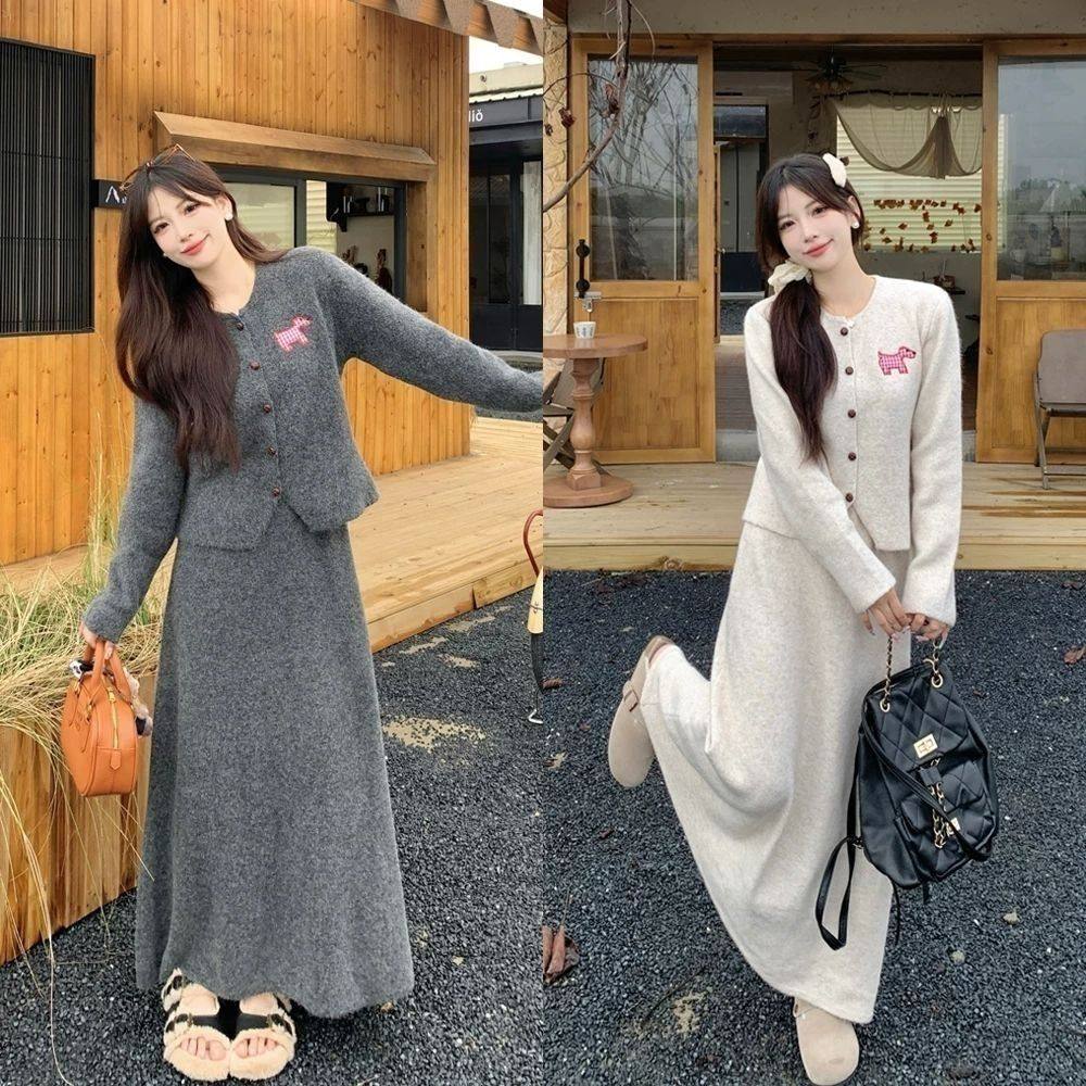 Dress Suit Women's Autumn and Winter New High-End Elegant Commuter Slim Knitted Cardigan Half-Length Skirt Two-Piece Set