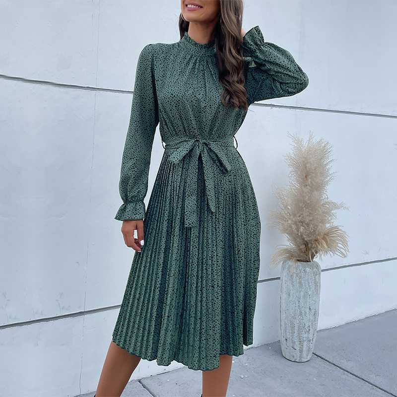 Floral Print Long Sleeve Dress Multi Color Wrinkled Fabric Elegant Style Perfect for Spring and Autumn Wholesale