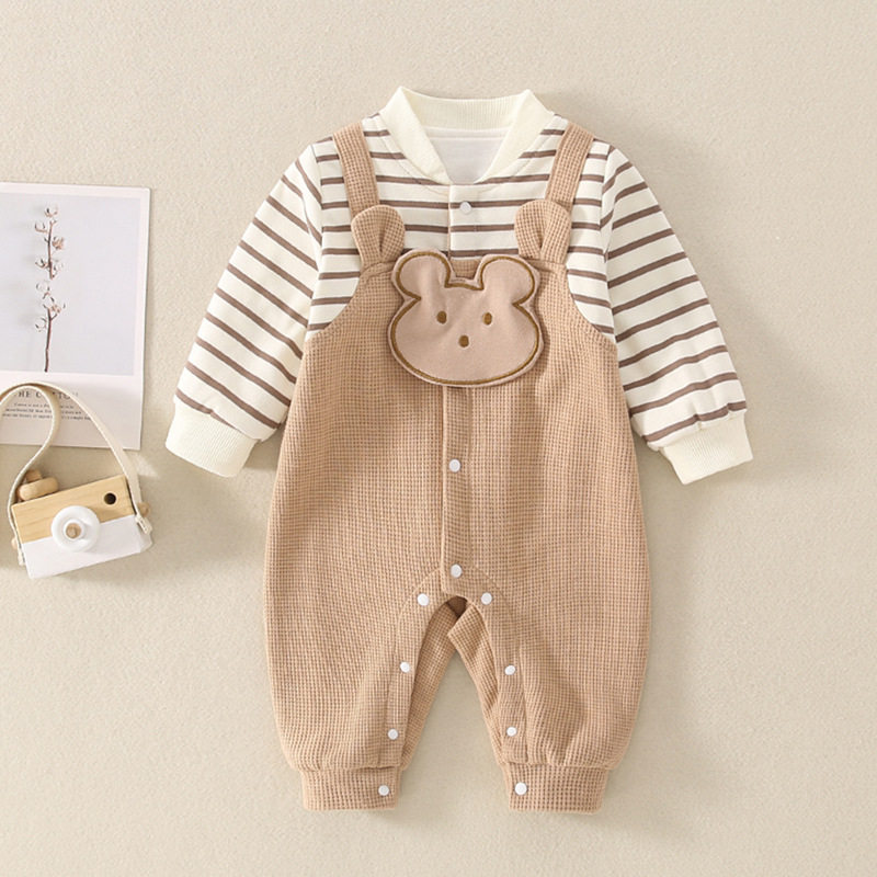 Newborn Clothes Autumn Long Sleeve 0-6 Months Baby Jumpsuit Spring and Autumn Pure Cotton Striped 100 Days Baby Hare Clothes