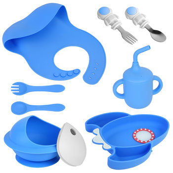 Astronaut Baby Silicone Divided Plate Children's Tableware Set Cartoon Food Bowl Fork Spoon Food Grade Feeding