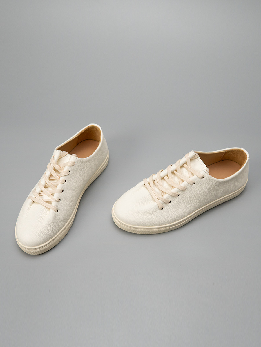 Giày sneaker nam da thật phong cách tối giản retro, form casual dễ phối đồ — màu đen, Màu trắng ngà