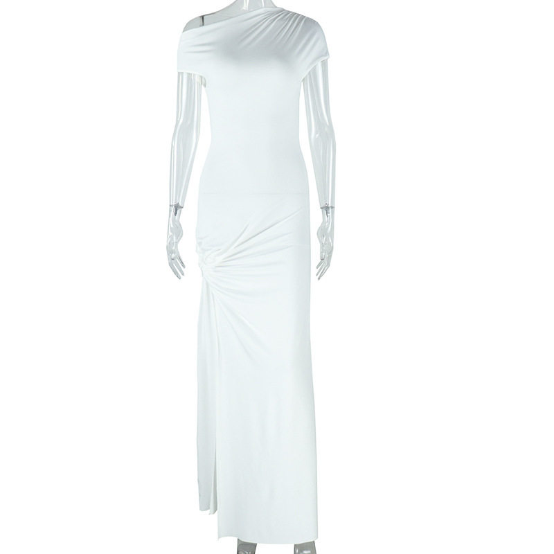 Elegant Womens Dress Solid Color Asymmetrical Hem Short Sleeve Sexy Slit Tie Detail Perfect for Parties or
