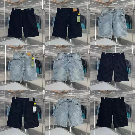 Cross-Border Trendy Brand New Summer L D Brand Washed Denim Casual Five-Point Denim Shorts Unisex