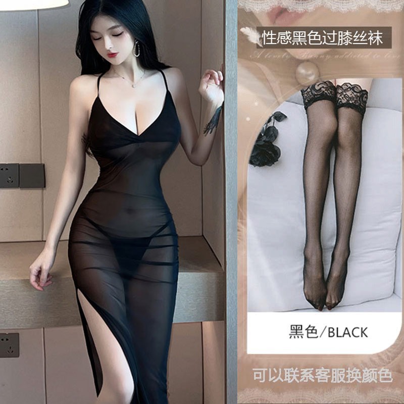 开叉连衣裙性感长裙新款纯欲修身后妈裙情趣内衣诱惑纯欲小妈裙女