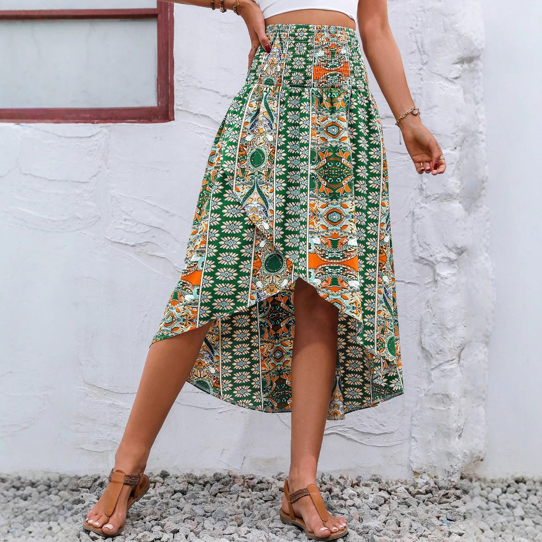 Vintage Floral Asymmetrical Midi Skirt Lightweight Flowing Design Perfect for Spring Summer Occasions Wholesale