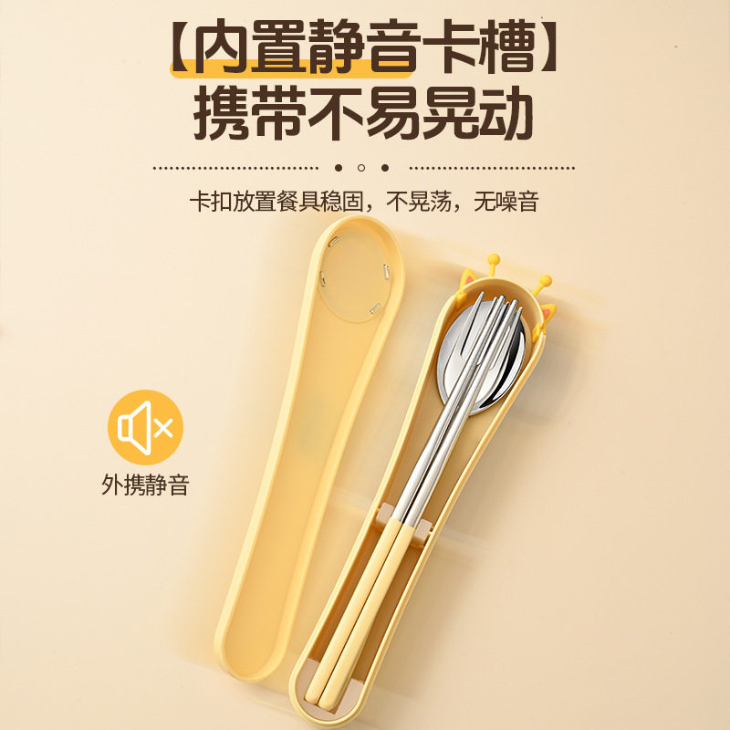 304 stainless steel portable tableware creative cartoon pattern spoon fork chopsticks three-piece set children students office workers