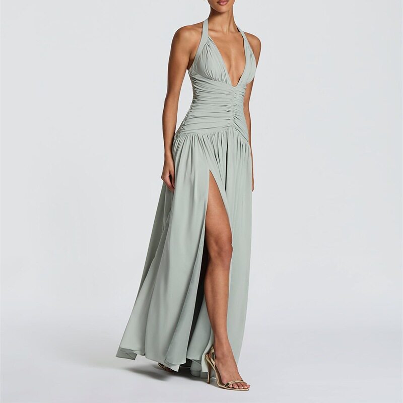 Elegant V Neck Ruched Bodycon Dress Spring Collection Sexy Split Design Perfect for Parties and Events Wholesale