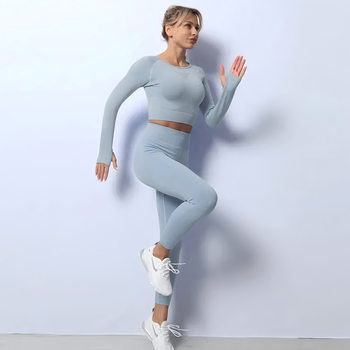 Cross-Border Seamless Yoga Clothing Set, Long-Sleeved Sports Tops, High-Waisted Butt-Lifting Leggings, Long Pants, Autumn and Winter Fitness