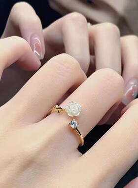 荆棘山茶花开口戒指女甜美少女心个性姐妹玫瑰花朵可调节闺蜜对戒