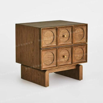 Solid Wood Bedside Table, Retro Style B&B Furniture Side Cabinet with Drawer, Designer Storage Cabinet, Personalized Creative Sideboard