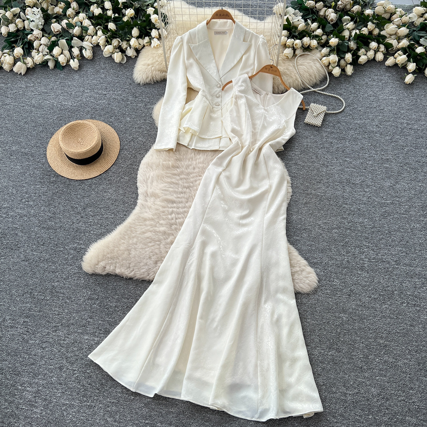 French Style V Neck Lace Top and Dress Set Elegant Slim Fit Autumn Fashion Perfect for Office Wear Wholesale