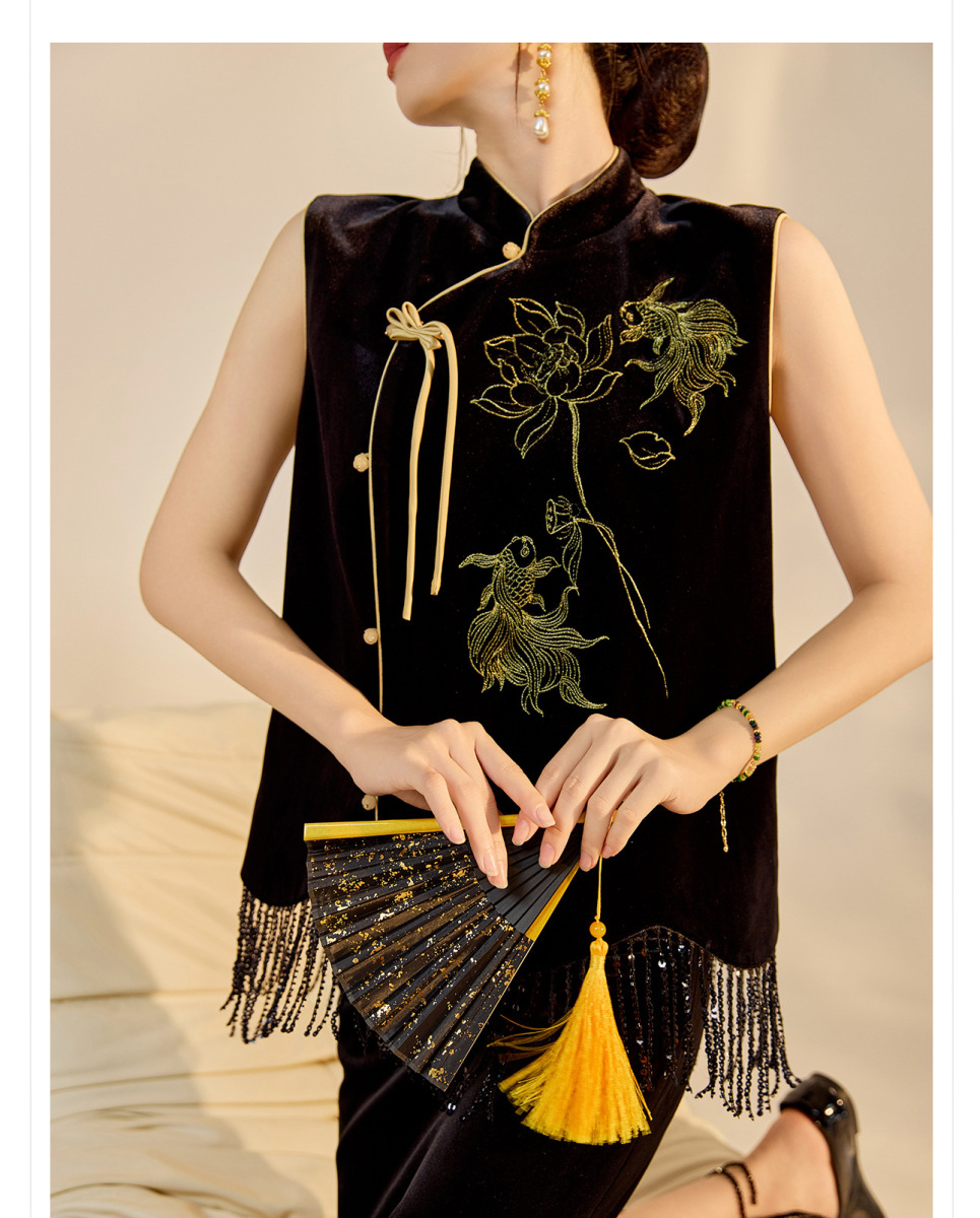 Set áo vest thêu thủ công kèm chân váy dài nữ — Áo vest thêu (giao hàng trong 7 ngày), Áo vest thêu (giao hàng trong ngày), Váy thêu (giao hàng trong 7 ngày), Váy thêu (giao hàng trong ngày)