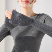 [Fishbone Pattern Long Sleeves] Shimakai Seamless One-Line Collar Yangtze Yarn 100% Wool Knitwear Bottoming Shirt for Women Spri