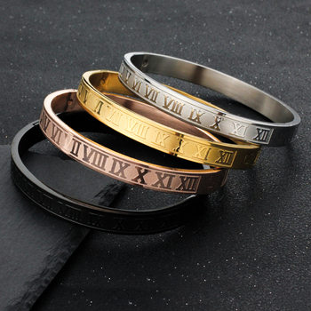 Cross-border hot sale stainless steel Roman numeral letter bracelet European and American punk trend titanium steel couple matching bracelet