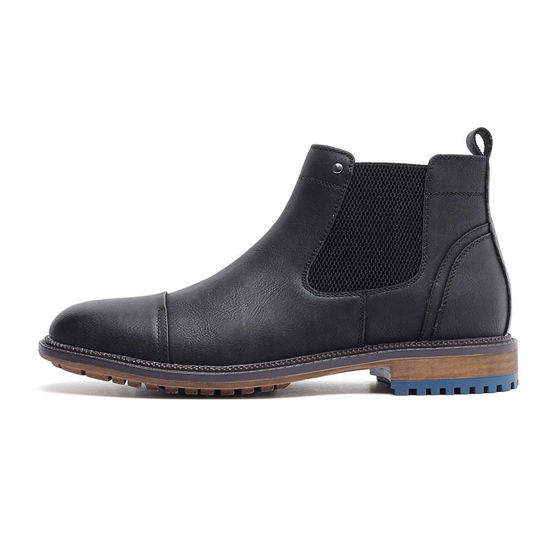 Giày Chelsea Boot Nam Da Mờ Ba Mảnh Ghép Chiều Cao Đế Khoảng 3cm Màu Nâu, Đen