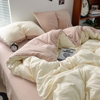 Ins Style New A-Grade Ultra-Soft Washed Cotton Four-Piece Bedding Set, Dormitory Three-Piece Fitted Sheet Set, Bedding