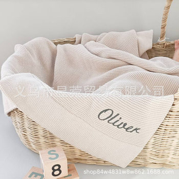 One order embroidery Name pure cotton knitted wool Blanket Name Knit Blanket