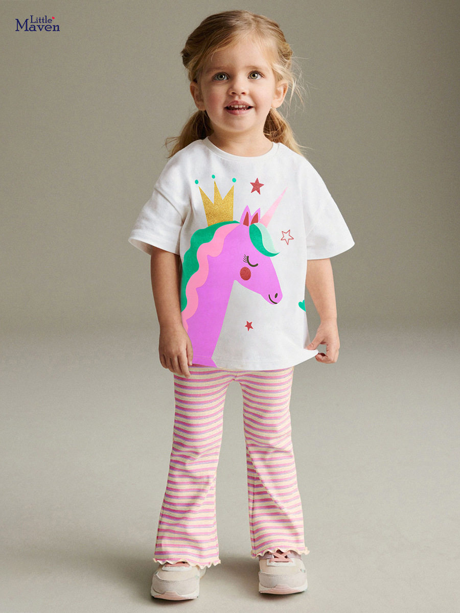 Source Factory Girls' Set, Summer Cartoon Kids' 2-piece Outfit, Girls' Set