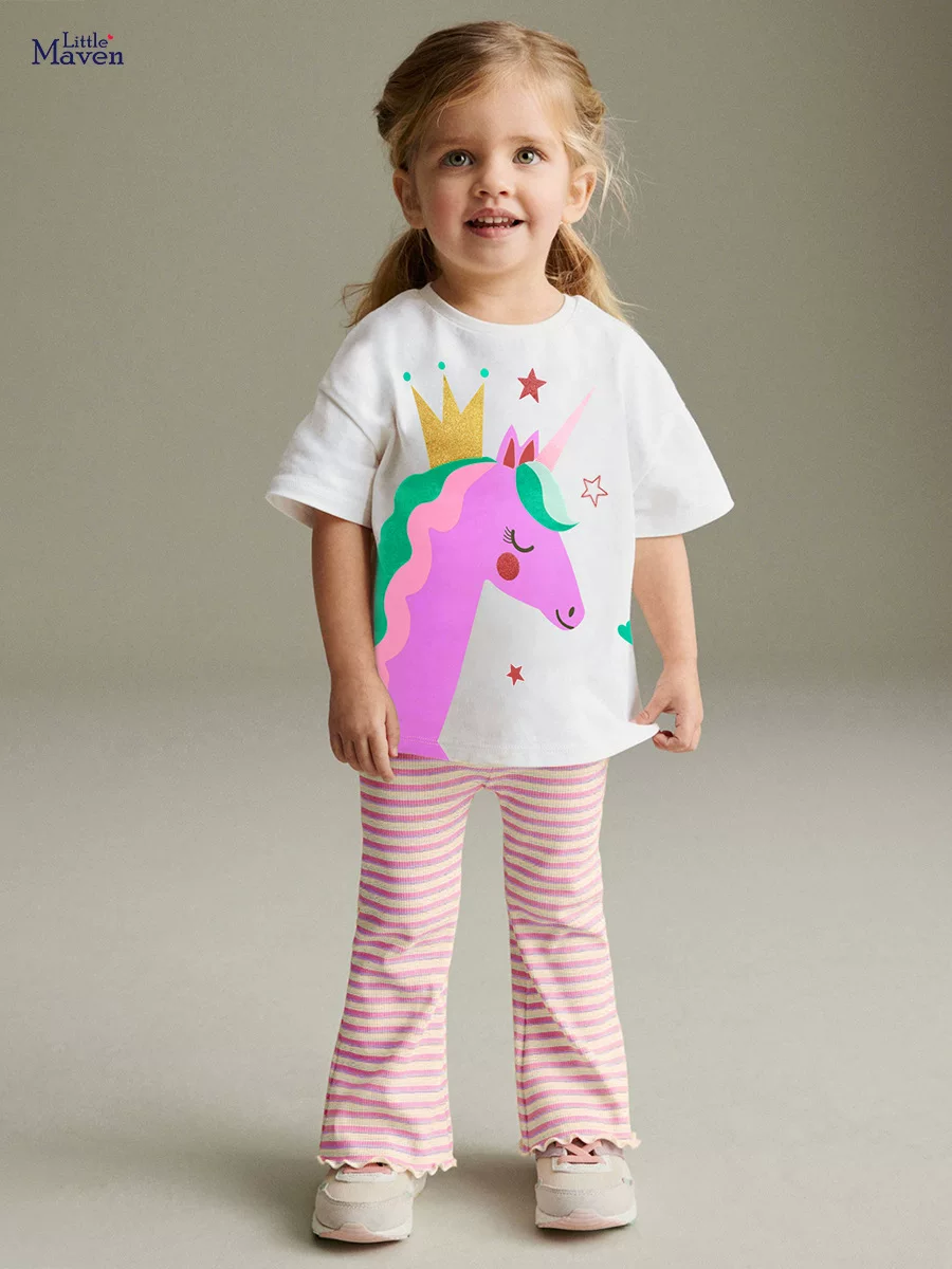 Source Factory Girls' Set, Summer Cartoon Kids' 2-piece Outfit, Girls' Set