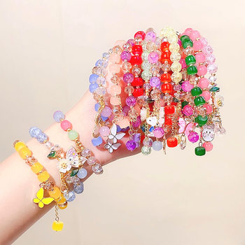 Children's Glass Beaded Bracelet Princess Cartoon Crystal Flower Bracelet Bracelet Jewelry Student Cute Bracelet Bracelet