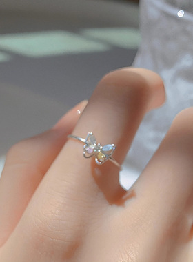 蝴蝶戒指女镶嵌彩锆指环