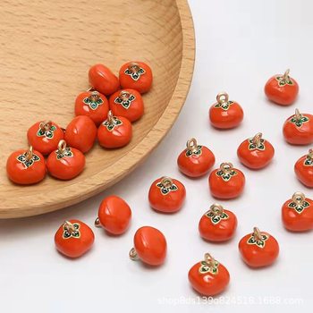 Ancient Style Everything Goes Well Fruit Series Alloy Dripping Oil Persimmon Pendant DIY Bracelet Necklace Keychain Accessories Wholesale