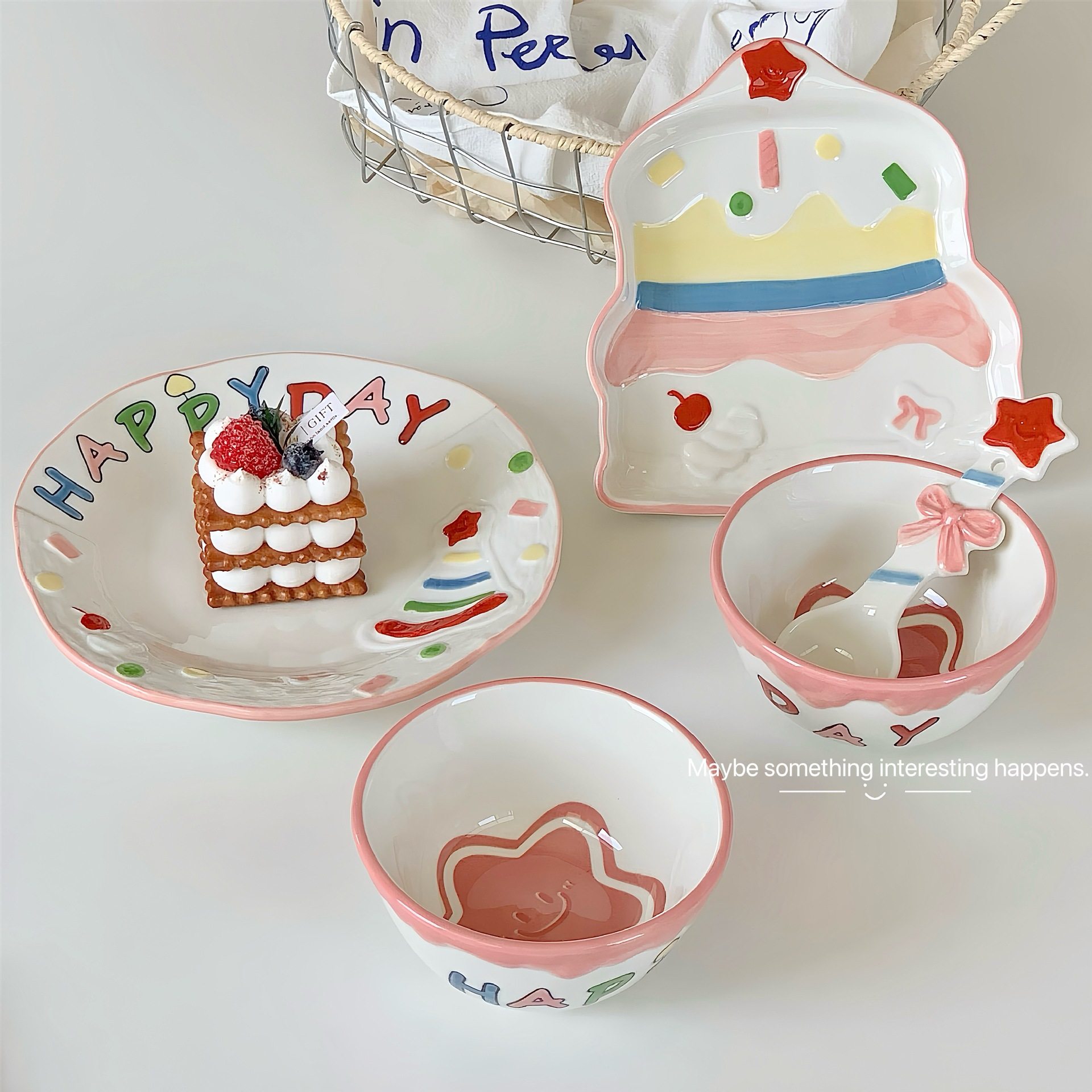 Creative Underglaze Color Household 6 Inch Plate Ins Style Advanced Sense Sweet Plate Cake Plate Cute Ceramic Bone Plate