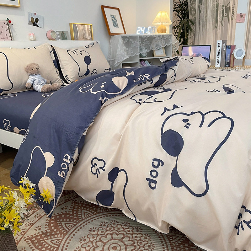 Factory wholesale four-piece cartoon one-piece bedding dormitory sheets quilt cover ins quilt cover three-piece spring