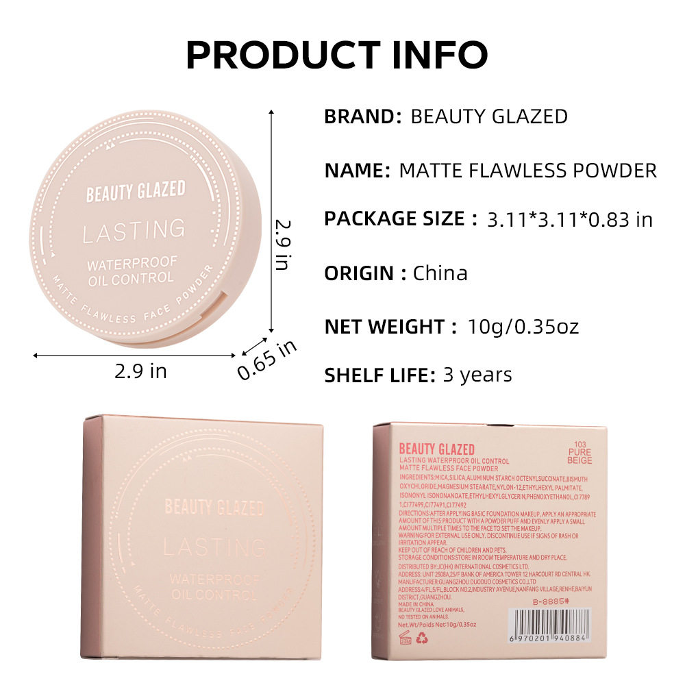 Beauty Glazed Setting Powder Mist Powder Is Waterproof, Delicate, Silky, and Provides a Natural Finish. Pressed Powder for Oil Control