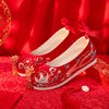 2025 New Bead Flower Decoration Red Wedding Shoes Increased Xiuhe Shoes Chinese Toast Wedding Shoes Ancient Style Han Dynasty Shoes