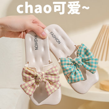 Classic Fashion Show Comfortable Plaid Bow Slippers 2023 Breathable Office Women's Sandals
