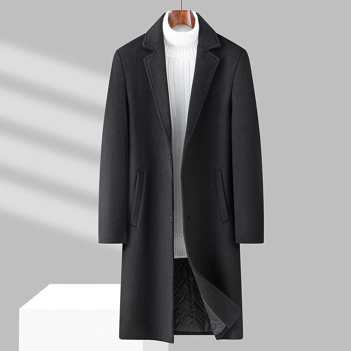 Áo Khoác Dạ Nam Dáng Dài Wool Pha Lót Cotton Dày Dặn Màu Đen, Xám