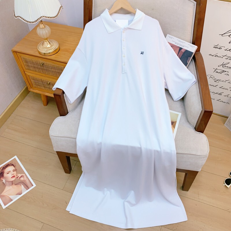 Đầm polo nữ dáng suông dài tay ngắn cổ polo phong cách tối giản — màu đen, Màu nâu, Màu trắng