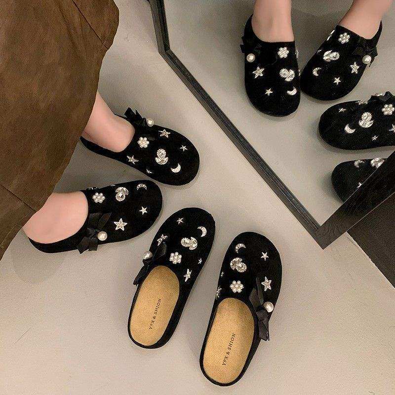 2025 New Early Spring Niche Outer Wear Birkenstock Rhinestone Sweet and Cool Flat Toe Thick-Soled Slippers for Women