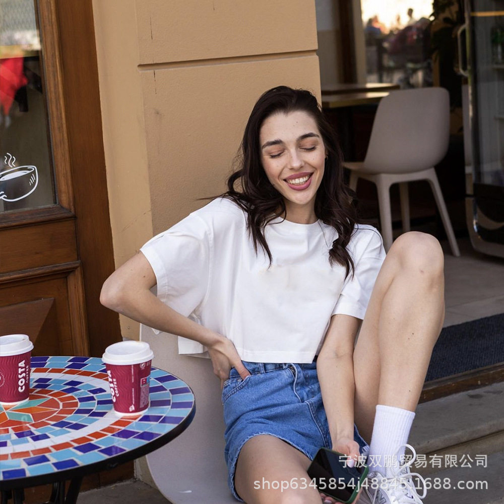Womens Short Sleeve T Shirt Solid Color Y2K Style Cotton Fabric Casual Spring Summer Wear Wholesale Available