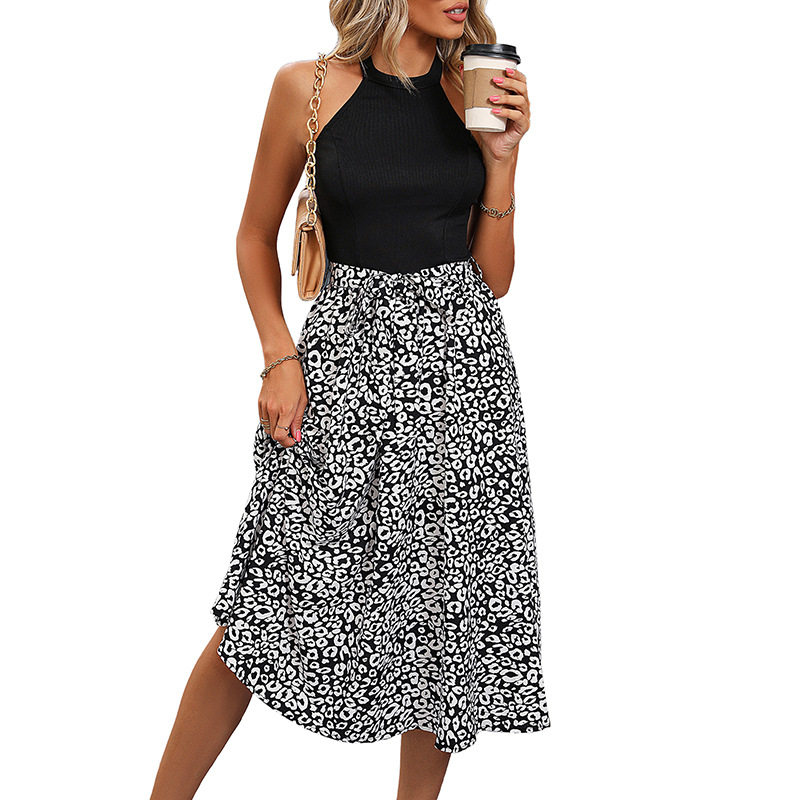 Sleeveless Color Block Dress Black and White Floral Print Elegant Casual Wear for Summer Wholesale Available