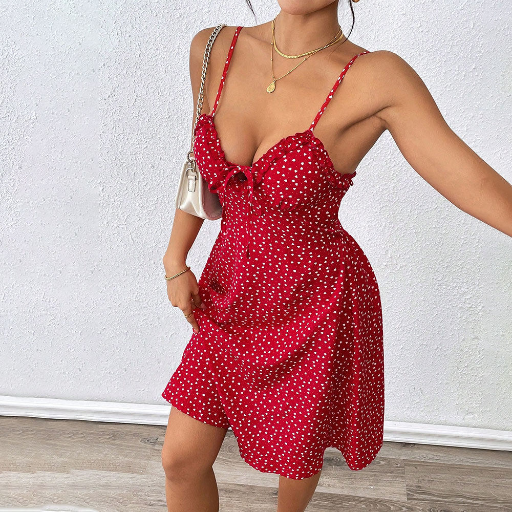 French Style Polka Dot Mini Dress Slim Fit Backless Spaghetti Straps Casual Summer Wear Wholesale Available