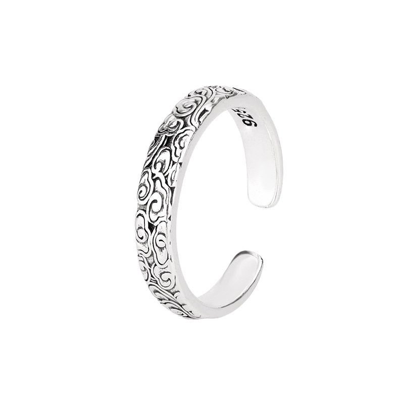 Creative Auspicious Cloud Pattern Ring, Chinese Style, Versatile Electroplated 925 Silver Vintage Cloud Ring for Men and Women, Wholesale
