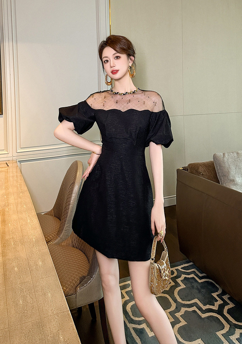 Đầm suông nữ midi tay phồng cổ tròn dáng chữ A — [Đen], [Trắng], [Xám], [Xanh dương] chi tiết 15