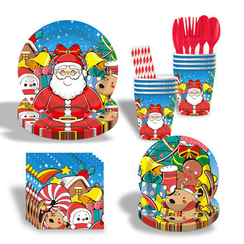 Cross-Border New Christmas Decoration Paper Plate Paper Cup Tissue Amazon Disposable Holiday Banner Party Decoration Set